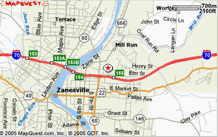 Map to Hampton Inn Zanesville
